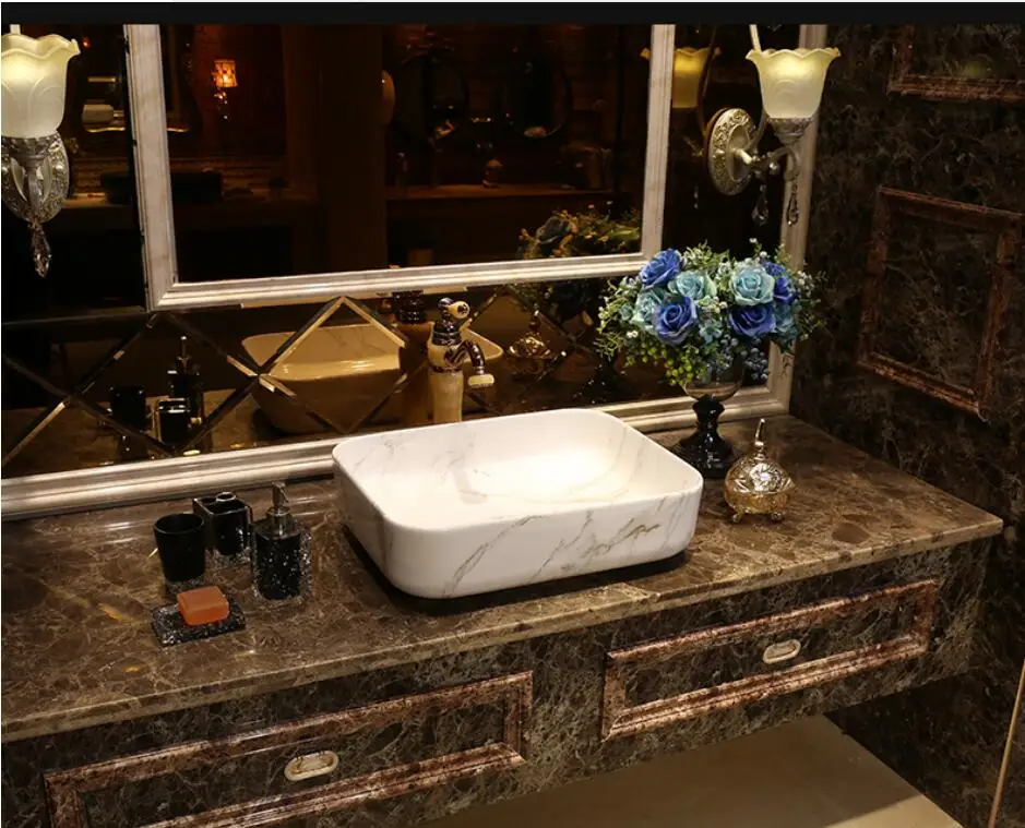 500mm Американский Стиль Мрамор текстура фарфор туалетное судно раковина Керамика