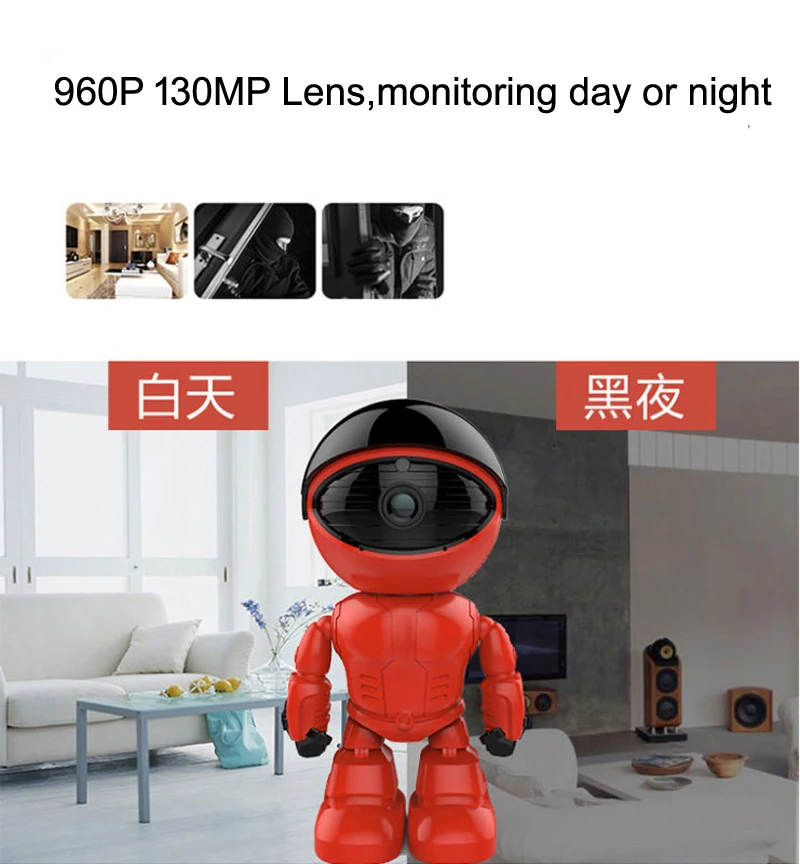 Беспроводная камера видеонаблюдения красный робот Wi-Fi IP P2P HD H.264 130 МП
