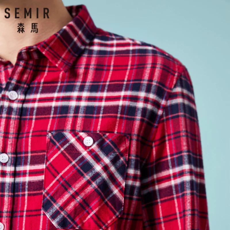 SEMIR Для мужчин 100% хлопковые обычной посадки фланелевая клетчатая рубашка с