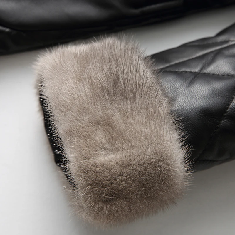 Natural sheepskin leather jacket women down coat woman real leather outerwear with genuine mink fur collar and cuff