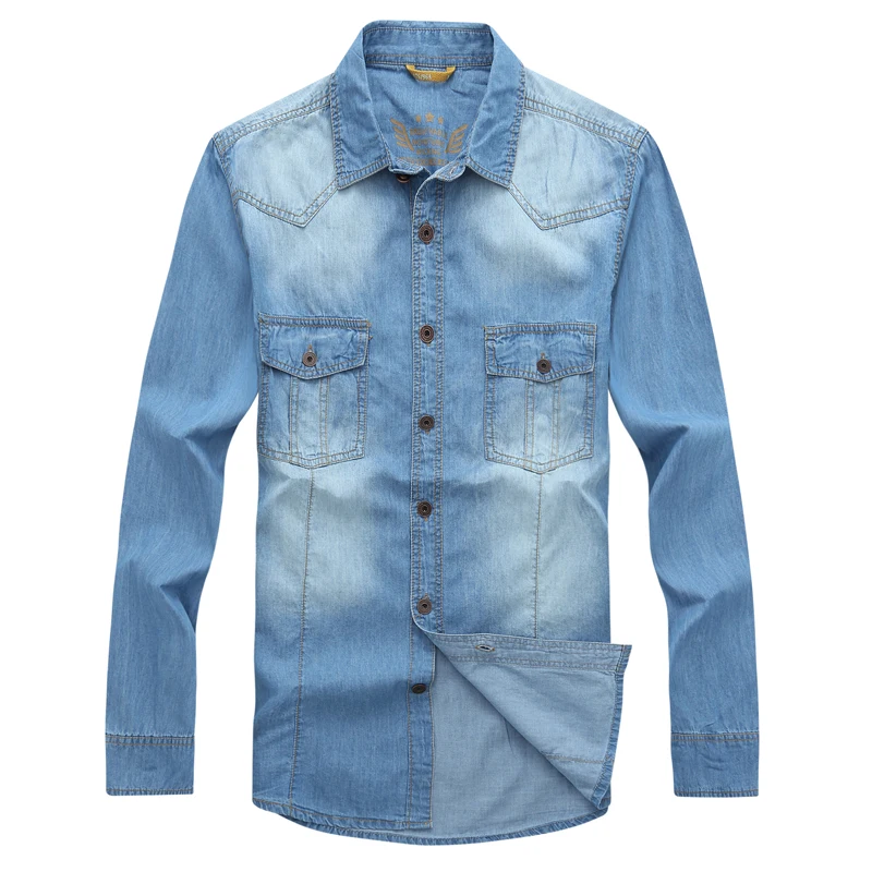 

Age Season Thin Men to Heavy Fertilizer Increased, Long Sleeve Shirt Cowboy Code Loose Fat Cotton Denim Shirts