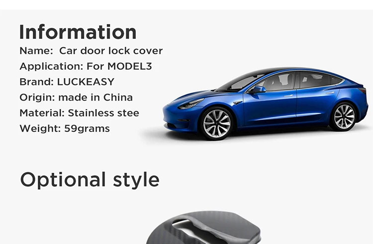 LUCKEASY двери дверной замок из нержавеющей стали, Защитная крышка для Tesla модель 3- имитация углеродного волокна/черный 4 шт./компл