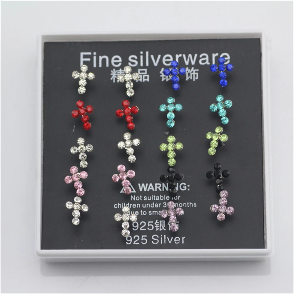 20PCS Women's Fashion Earrings 925 Sterling Silver Stud Cross Earring Cubic Zirconia Jewelry Wholesale | Украшения и