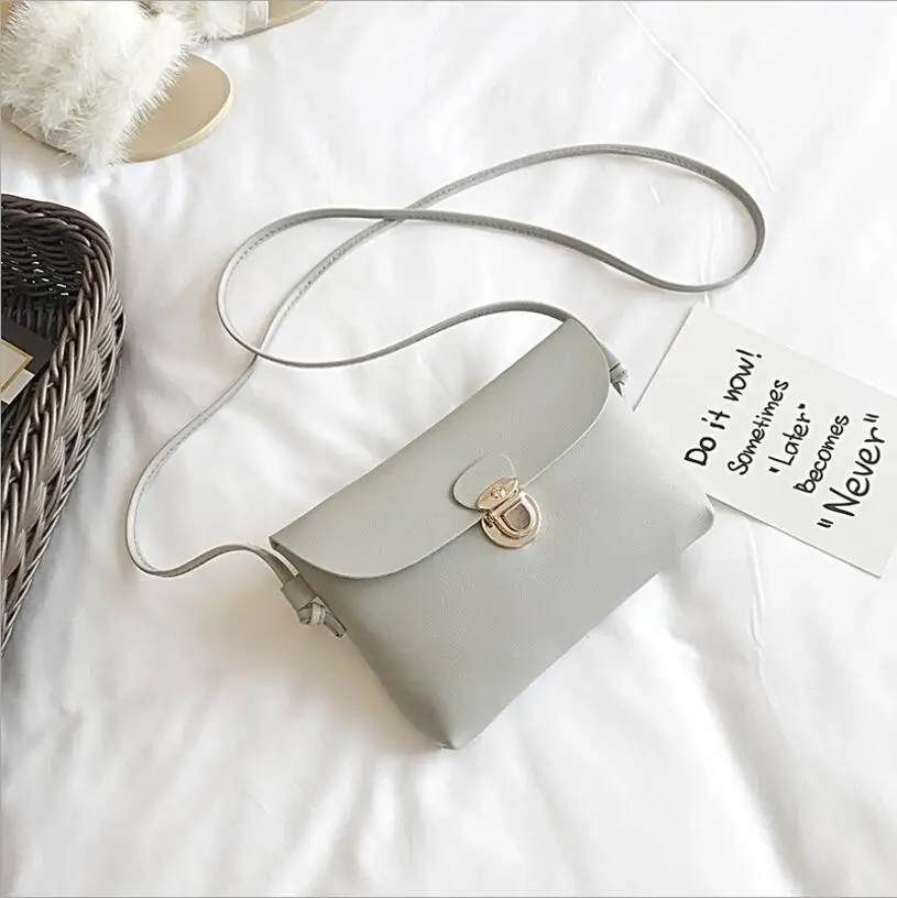 03 Light grey Простая однотонная женская мини-сумка-мессенджер с замком и клапаном из искусственной кожи, повседневные сумки на плечо для девочек, женские маленькие сумочки - Цвет: 03 Light grey