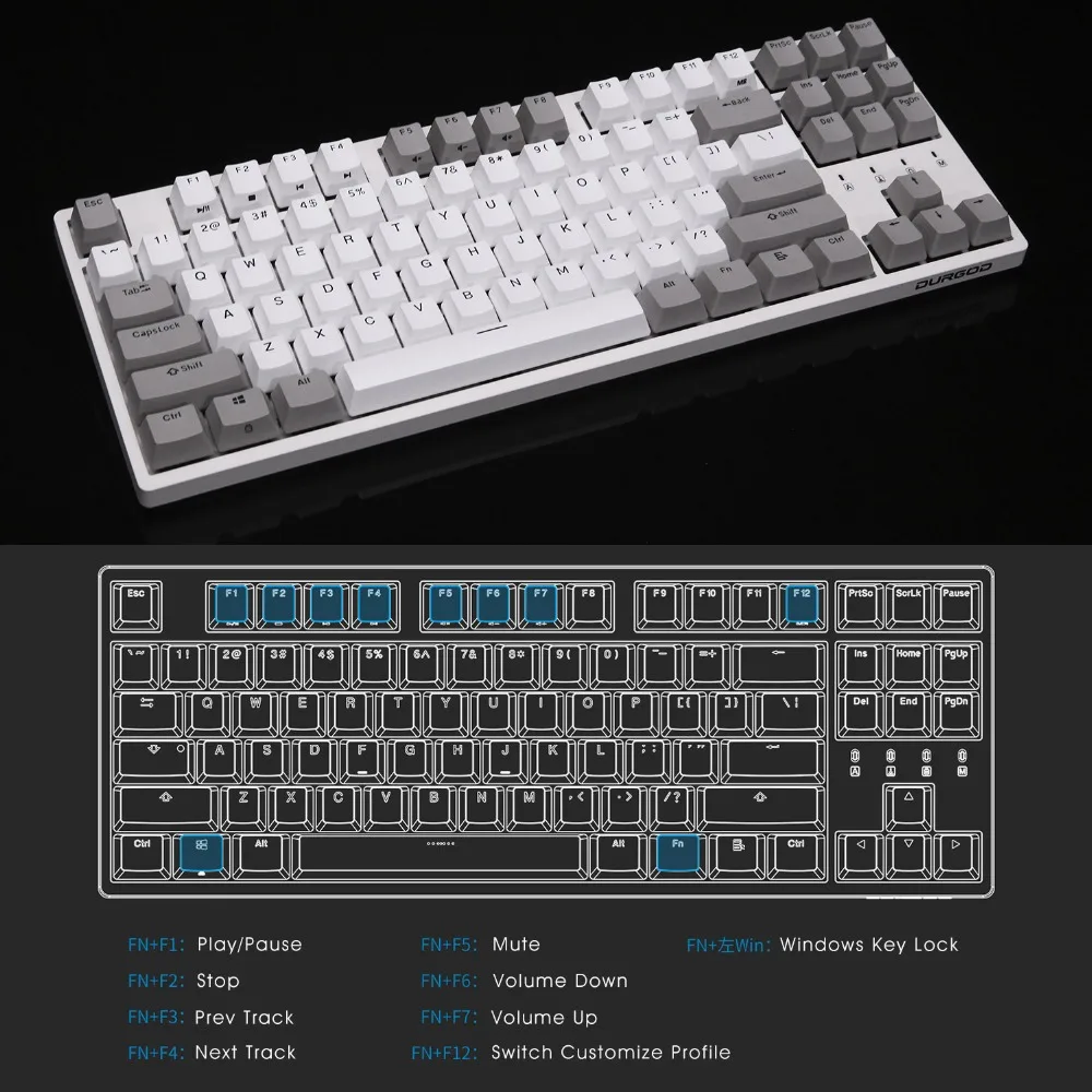 Механическая клавиатура DURGOD с 87 клавишами [переключатели Cherry MX] Игровая NKRO Anti ghosting для геймеров/Typist/Office QWERTY