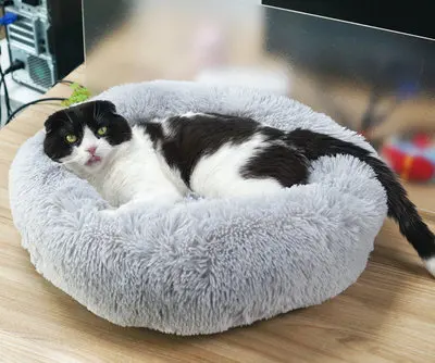 Light grey Домашняя кошка собака круглое гнездо теплый мягкий плюш удобный успокаивающий подстилка-кровать мелкая сторона 3 см для сна лето осень - Цвет: Light grey