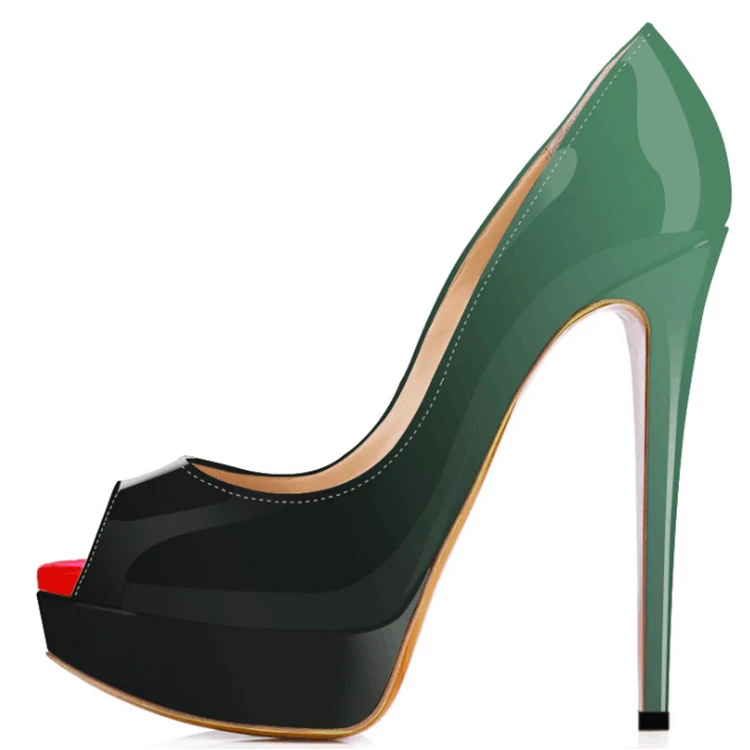 

TIMETANG 2018 Fashion New Gradient-colored sexy peep toe Shallow mouth with waterproof platform Thin High heels Party shoes