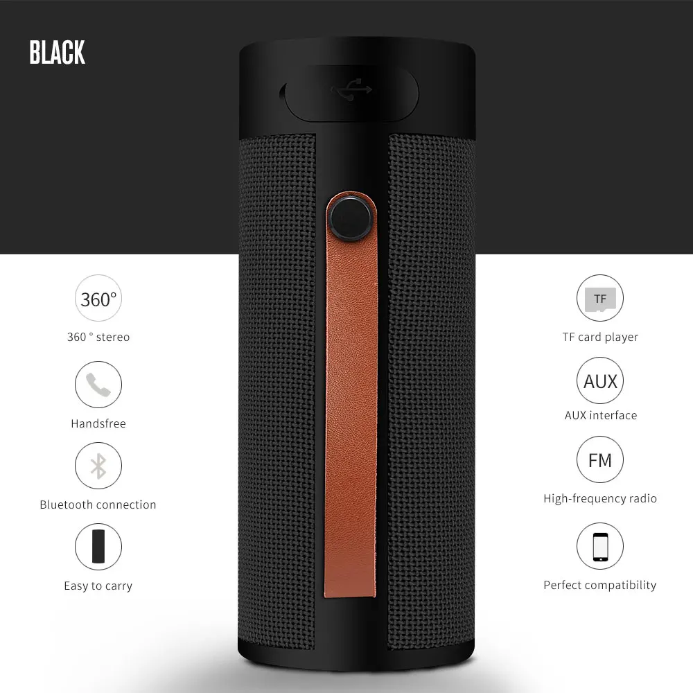 Черный Портативный Bluetooth динамик беспроводной динамик s водонепроницаемый fm-радио для телефона стерео объемная музыка открытый динамик s Box - Цвет: Черный