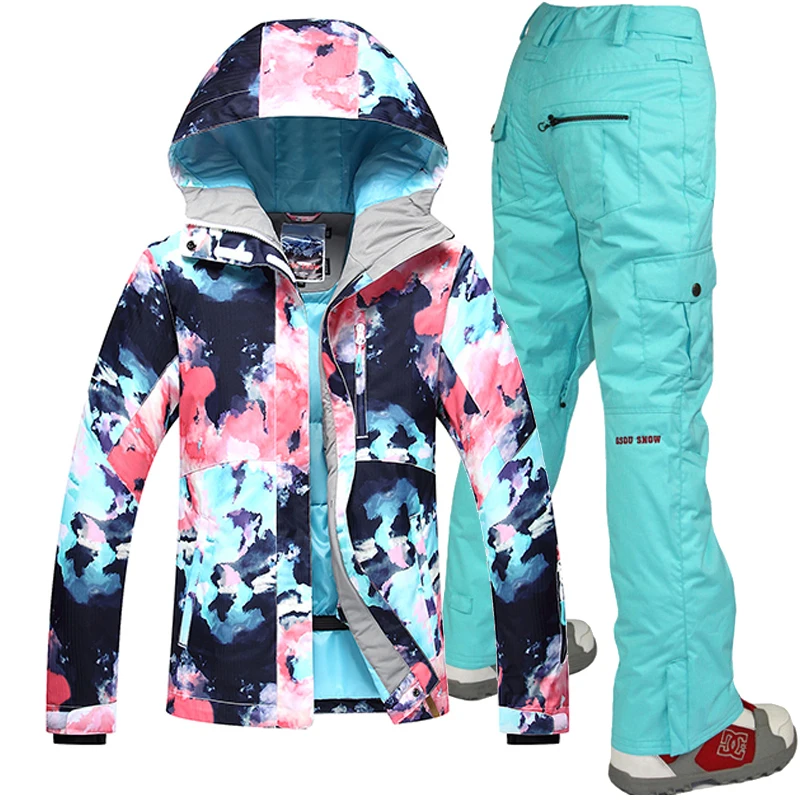 Gsou Snow -30 Women skiing suit sets snowboarding clothes waterproof &amp windproof winter snow outdoor ski jackets + Pants | Спорт и