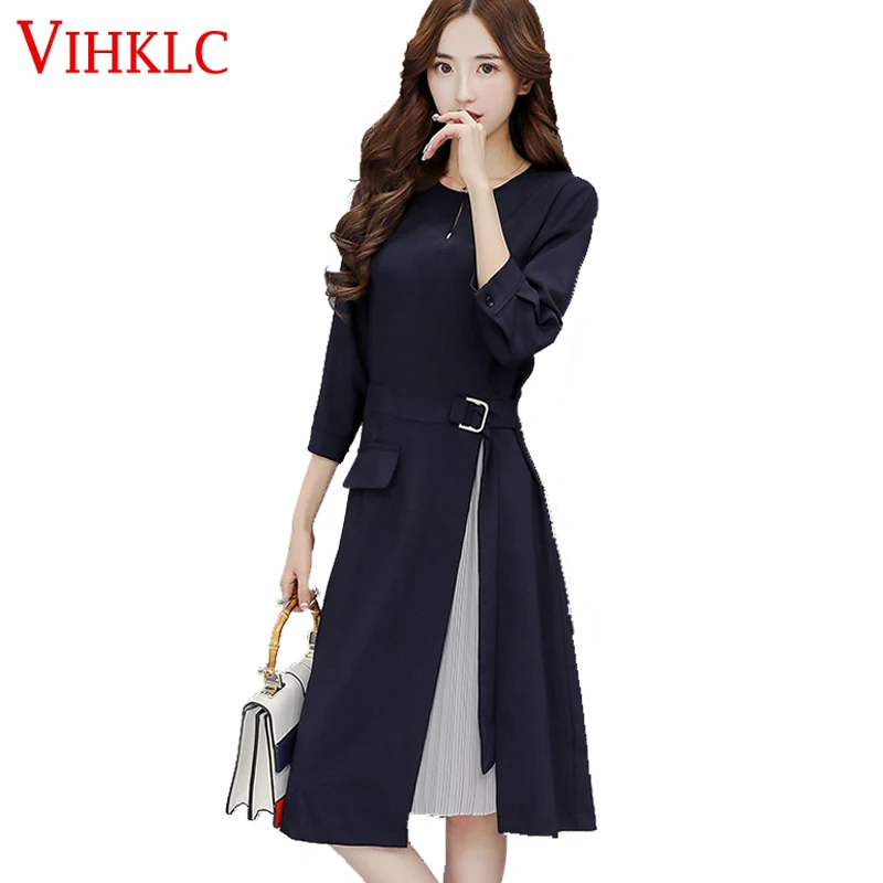 Новые весенние женское платье 2017 корейский Тонкий чистый цвет длинный цельное из