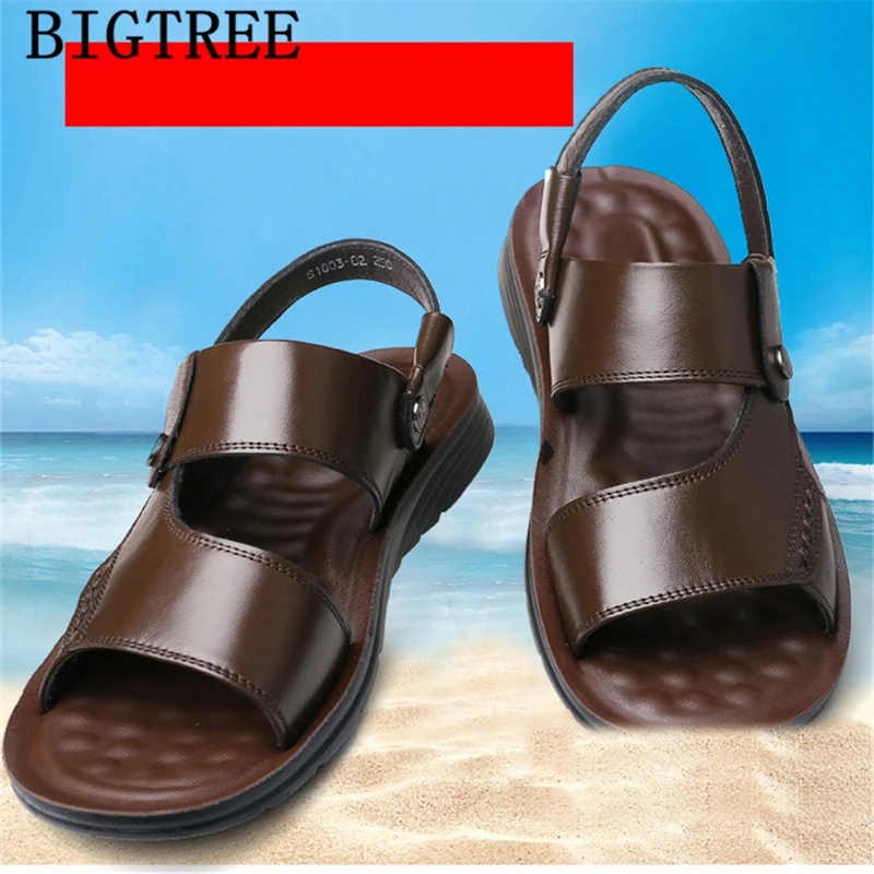 Мужские кожаные сандалии из натуральной кожи с резиновой подошвой Летние