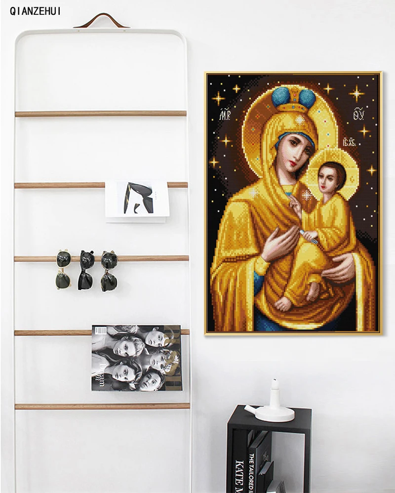 QIANZEHUI Рукоделие сделай сам крестиком для святых мам и сыновей наборы вышивки