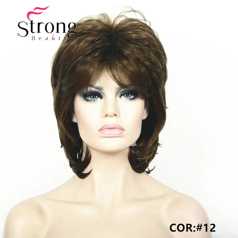 StrongBeauty короткий пушистый слоистый светильник коричневый высокий светильник ed Классический колпачок полный синтетический парик женские волосы парики