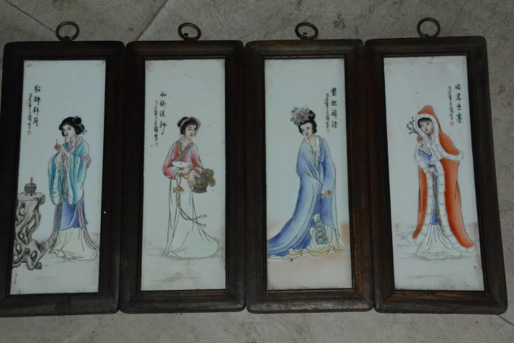 

Rare Old Chinese Qing Dynasty porcelain painting,Four beautiful woman,A pack of four, Free shipping