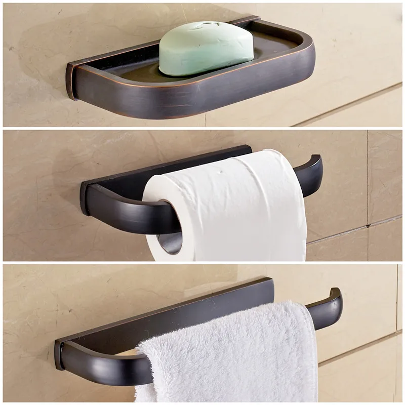 Bath Hardware Sets LIUYUE аксессуары для ванной, наборы из меди, темно-бронзовые Вешалки для полотенец, рулонные бумажные крючки, мыльницы, наборы из 3 предметов, аксессуары для ванной комнаты - Цвет: Bath Hardware Sets