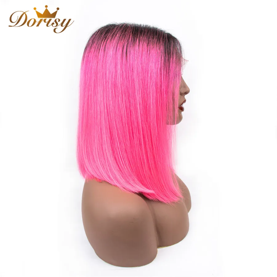 Короткие парики из человеческих волос цветной Ombre 1B/розовый кружевной парик для