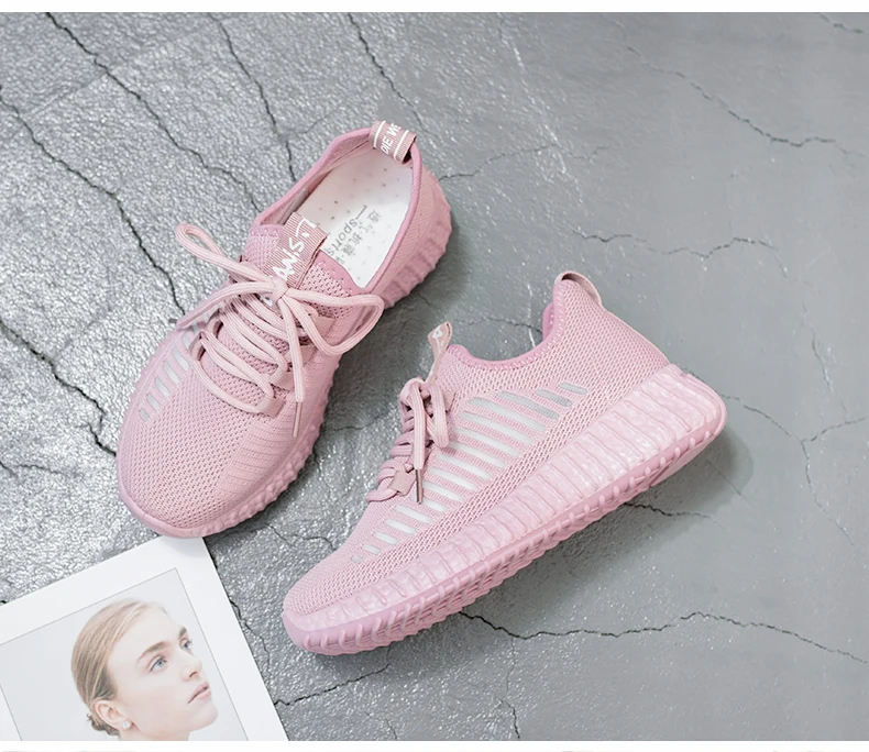 Женские кроссовки с дышащей сеткой весенне летние вязаные туфли на плоской