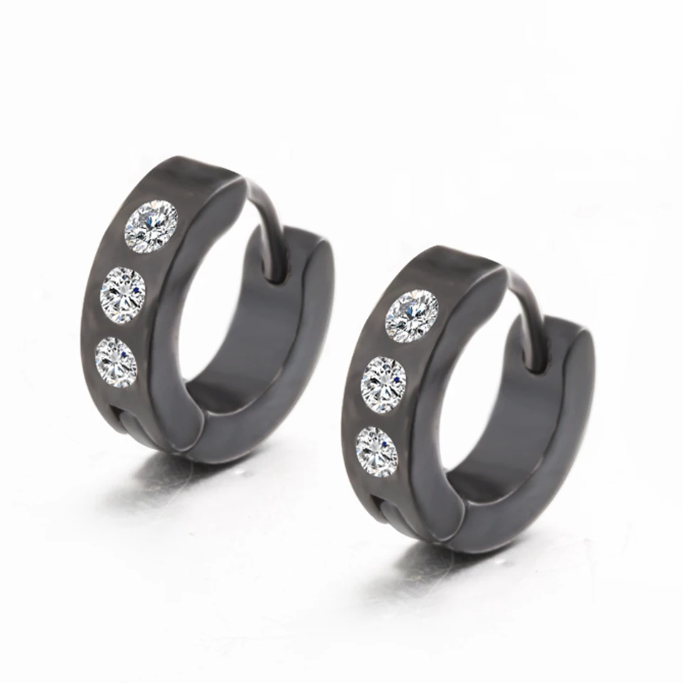 Fashion new zircon hoop earrings for women men Punk 3color stainless steel small ear hoops Charm round circle mini jewelry | Украшения и