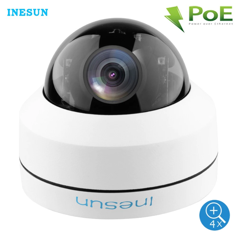 Inesun открытый 2MP 5MP PoE IP купольная камера безопасности Pan Tilt 4X Zoom PTZ камера водонепроницаемая IK10 Антивандальная 100ft IR Night Vison