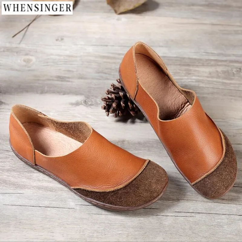Whensinger-женские туфли на плоской подошве лоферы из натуральной кожи Повседневная
