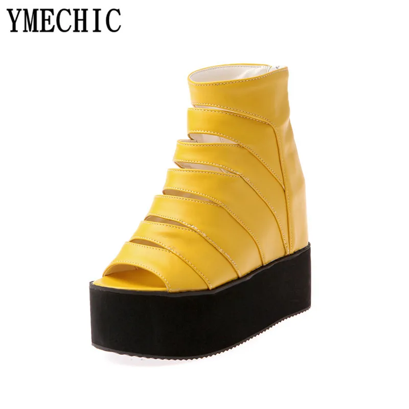 Женские босоножки гладиаторы YMECHIC белые желтые черные на платформе женские