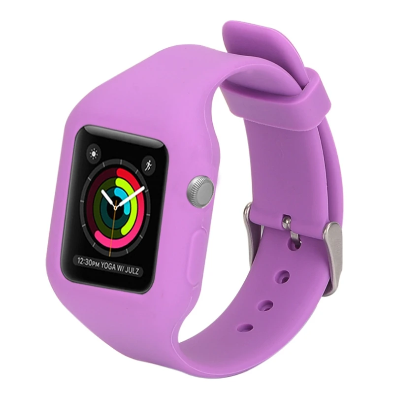 Purple Силиконовый ремешок для часов с защитным чехлом для Apple Watch 3 2 1 38 мм 42 мм черный мягкий ремешок для часов gai - Цвет ремешка: Purple