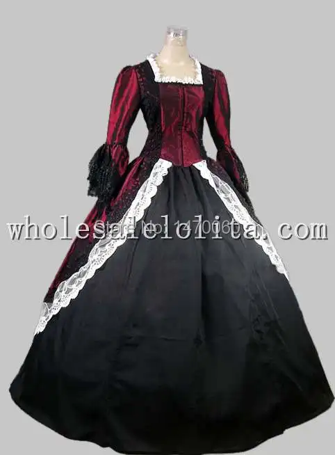 

Custom 18th Century Gothic Wine Red & Black Marie Antoinette Period Dress Performance Clothing Halloween Costume