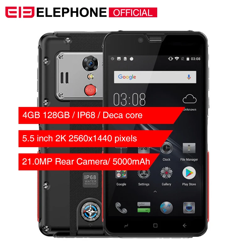 ELEPHONE Soldier 4 Гб 128 ГБ IP68 Водонепроницаемый 5 &quot2 K экран мобильный телефон Android 8 0 Helio