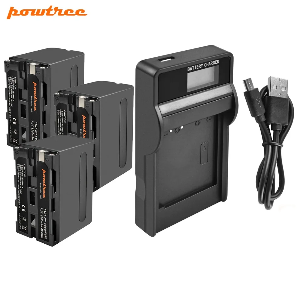 Powree для Sony 3 шт. 7 2 в 8700 мАч NP F960 NPF960 F770 F750 F950 F970 аккумулятор + зарядное устройство ЖК