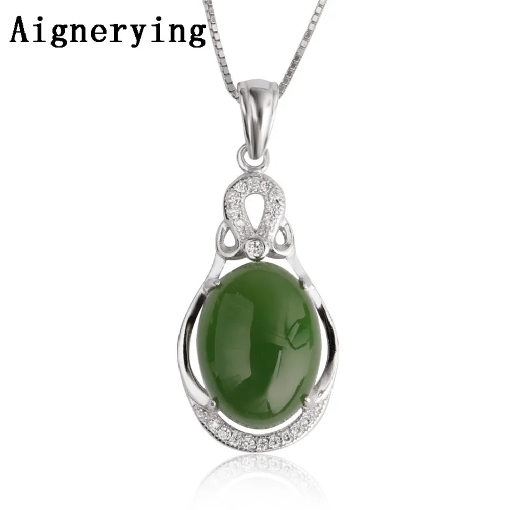 

Original Necklace Certificate 925 silver Pendant Green Jade Zircon Inlaid Green Jade Cute For Woman Charm Gift with Box
