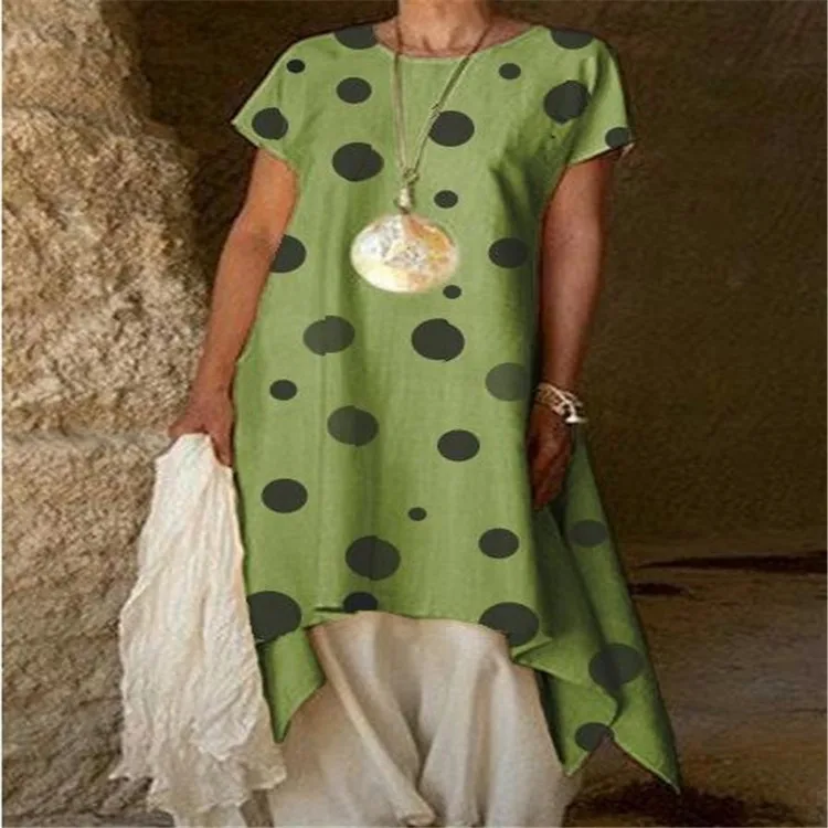 Fashion Office Lady Boho Maxi Woman Dress Polka Dot O Neck Vintage Beach Dresses Short Sleeve Party Vestido | Женская одежда