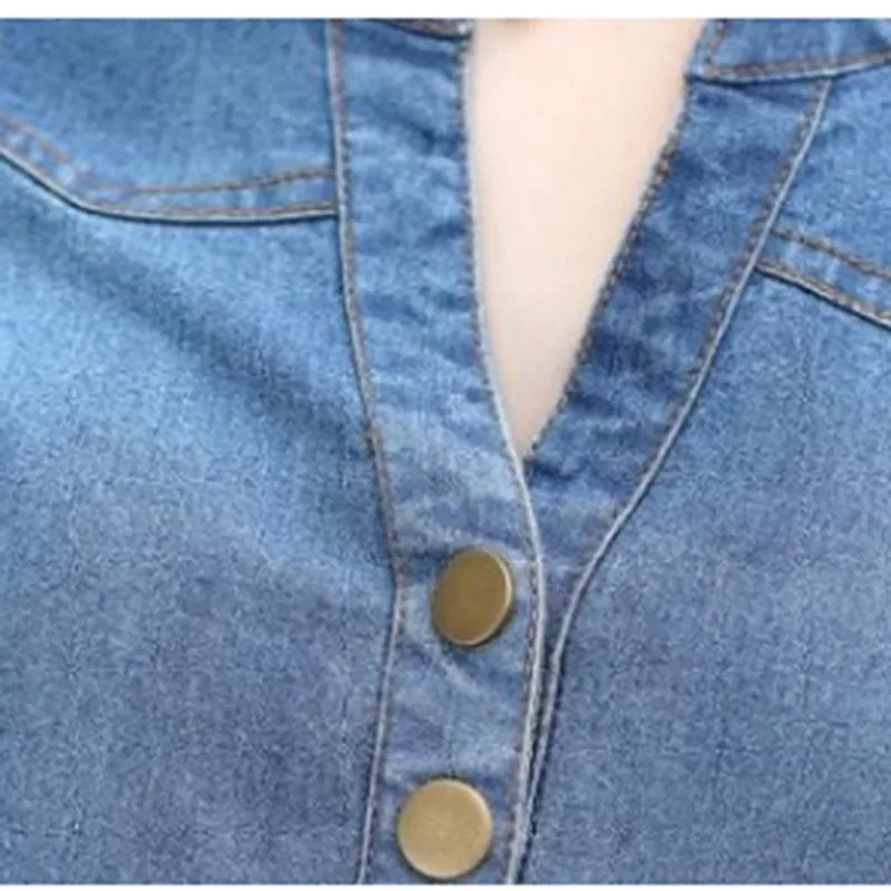 Летнее джинсовое платье для женщин плюс размер 5XL с v образным вырезом коротким