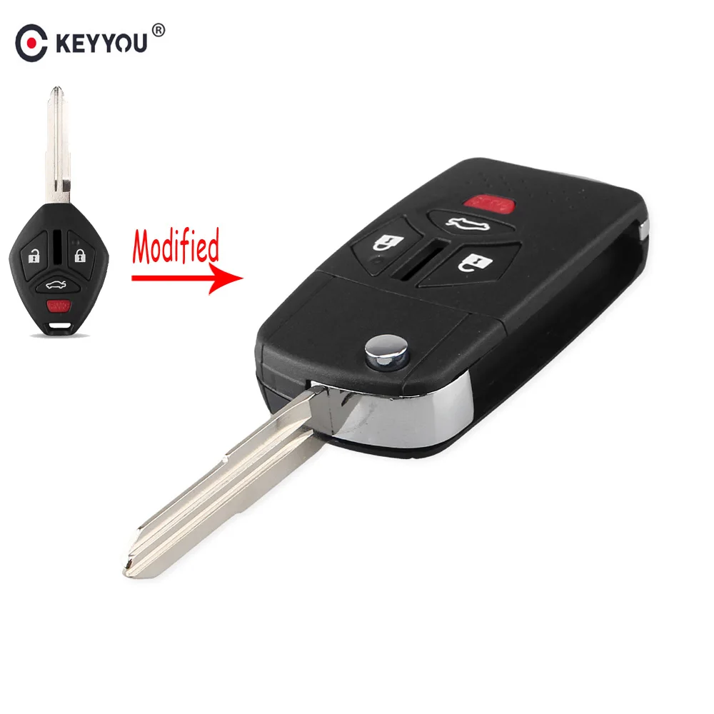 KEYYOU 3+ 1 кнопки дистанционного флип складной ключ оболочки чехол брелок подходит для Mitsubishi Galant Eclipse Lancer Uncut 4 кнопки