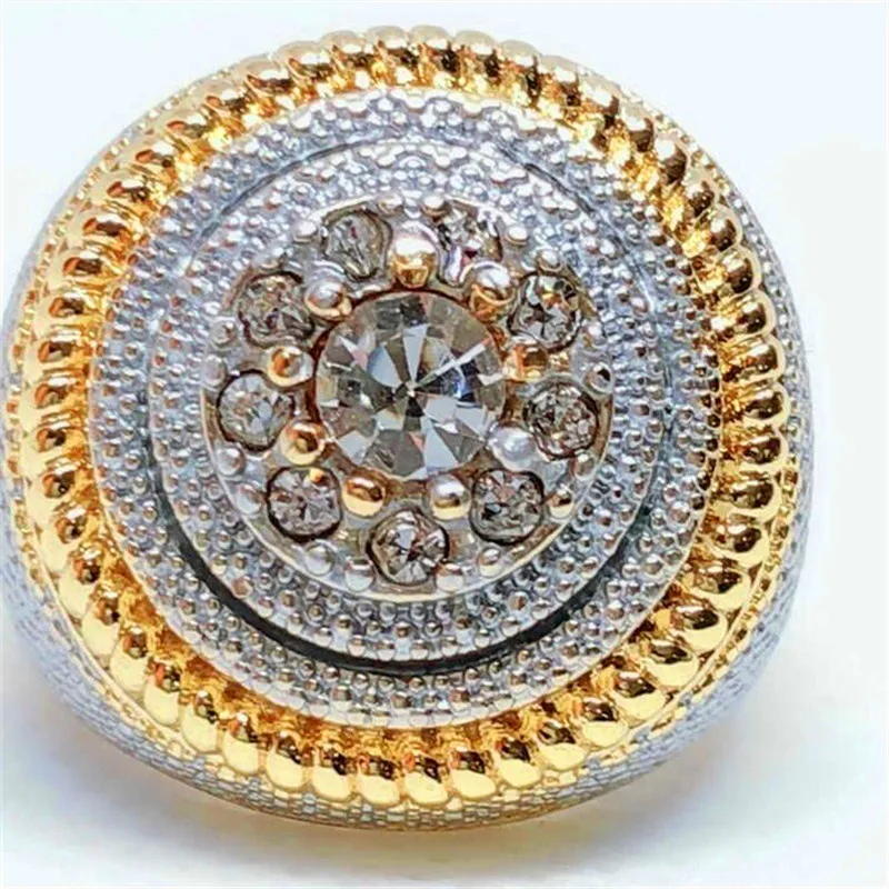 Женское и мужское кольцо с кристаллами Gorgeou роскошное из циркония желтого золота