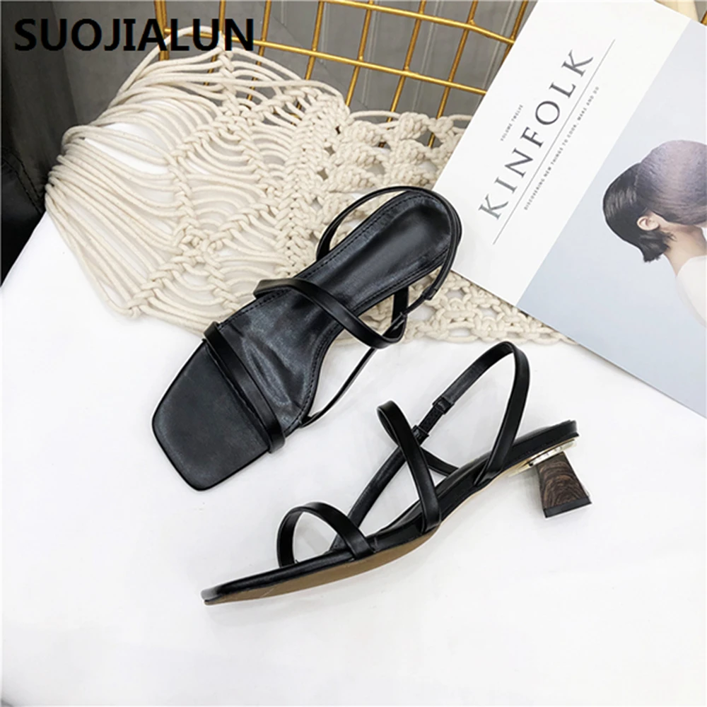 SUOJIALUN/; женские босоножки; Летние босоножки на высоком каблуке с узкими ремешками; женская повседневная обувь гладиаторы на квадратном каблуке