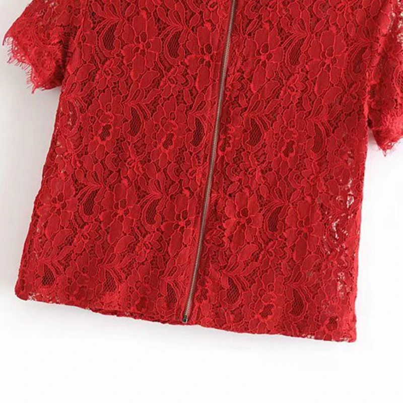 Винтаж chic blusas кружевные красные блузки женские топы и рубашки черного цвета без