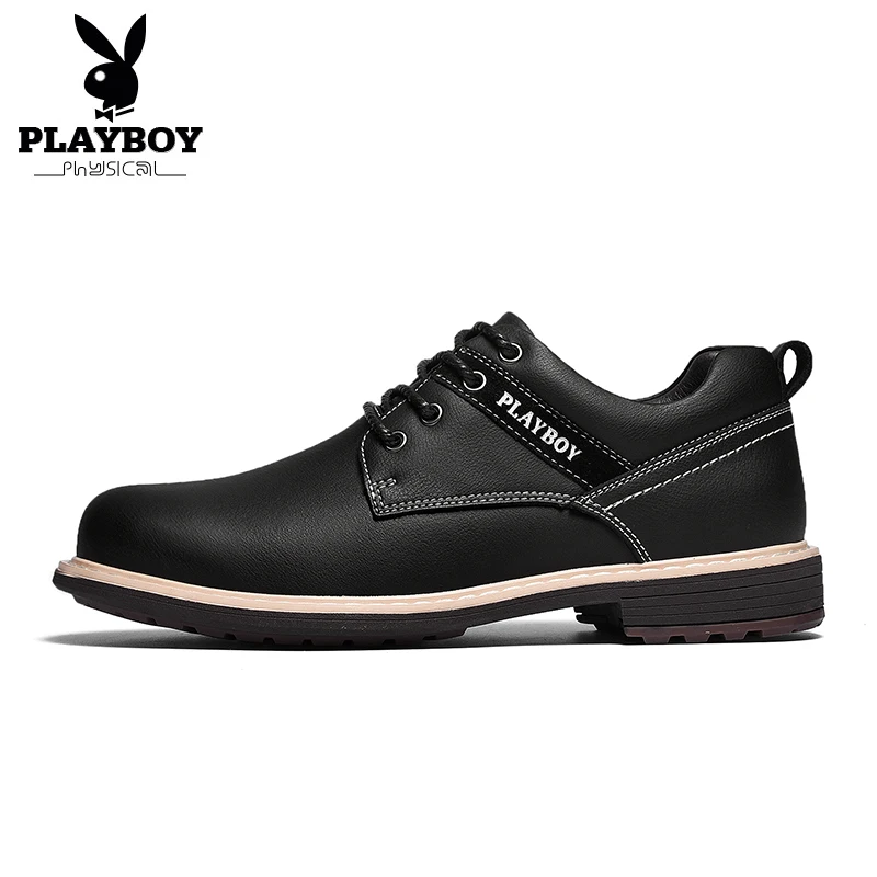 PLAYBOY/Новая мужская обувь из спилок; зимняя модная теплая обувь для мужчин; повседневная обувь ручной работы; Мужская обувь с перфорацией типа «броги» - Цвет: Черный
