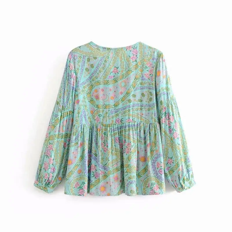 Khale Yose летняя блузка Топ с длинным рукавом Boho Chic v образным вырезом сексуальные