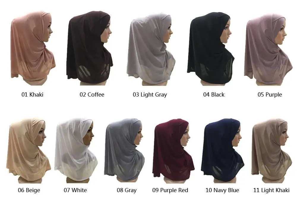 Женский мусульманский хиджаб 11 цветов цельный головной убор накидка платок шаль