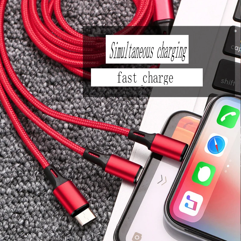 CatXaa, красный, 3 в 1, 1,2 м, нейлоновый USB кабель для мобильного телефона, Micro usb type C, кабель для зарядки