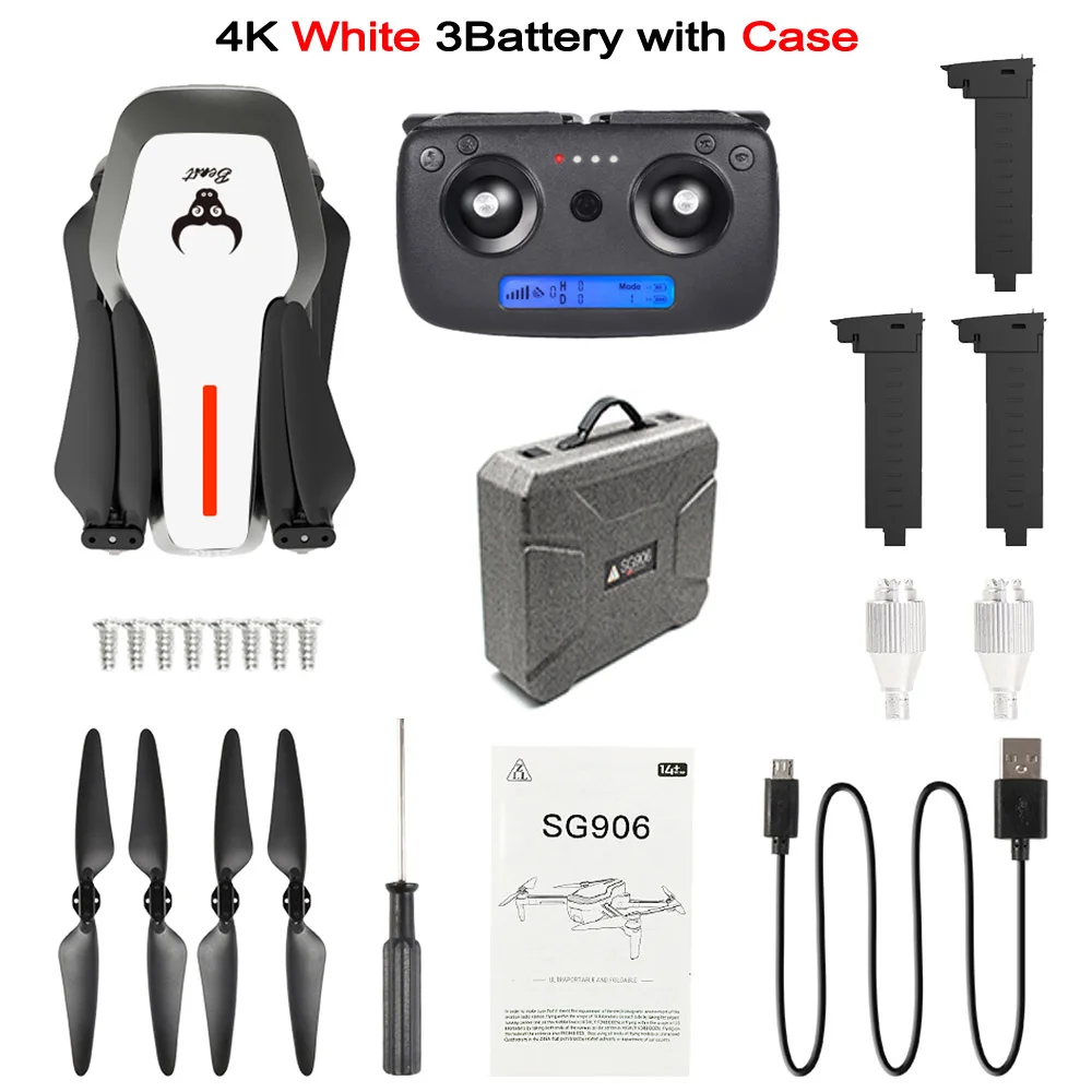4K 3BAT Case W SG906 Mini Дрон GPS 5G WI-FI FPV Радиоуправляемый Дрон 4 K бесщеточный селфи Дроны с камерой HD Радиоуправляемый квадрокоптер складной Дрон VS зрительно XS809HW - Цвет: 4K 3BAT Case W