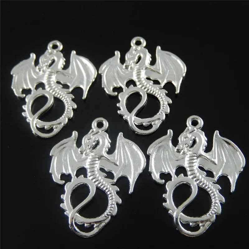 GraceAngie 24 шт. яркий серебряный сплав подвеска в виде летающего дракона модные