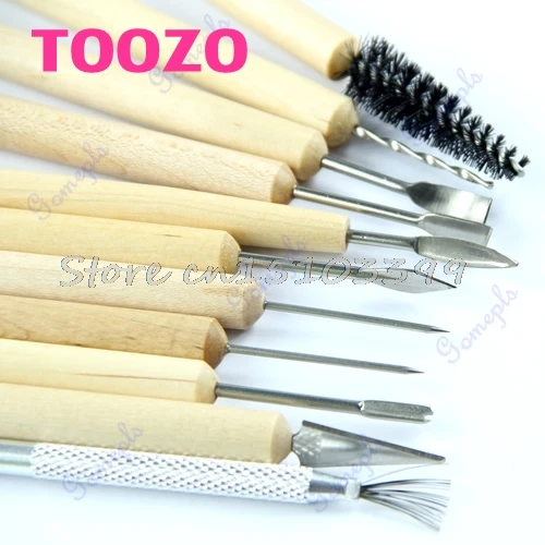 11Pcs Wood Handle Wax Pottery Clay Sculpture Carving Modeling Tool DIY Craft Set Drop Ship | Инструменты