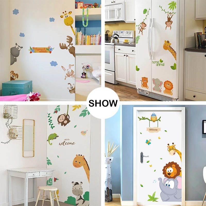 4 вида милые животные наклейки на стену для детской комнаты спальни двери