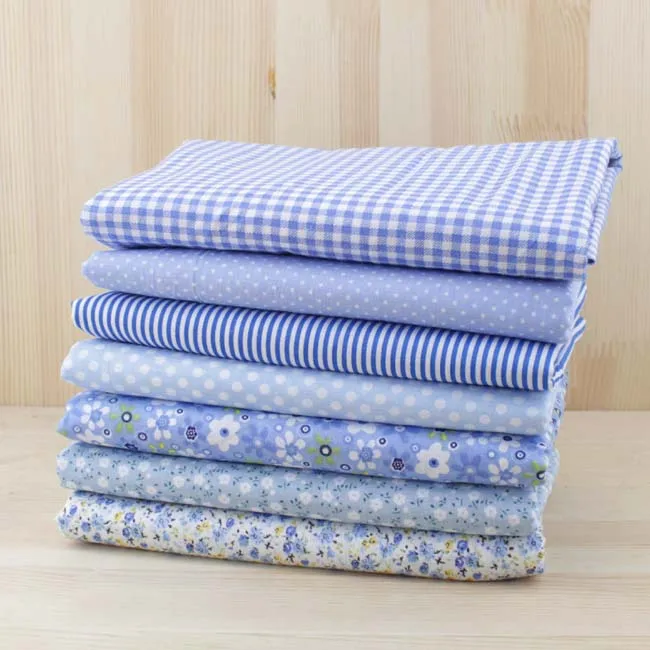 7 шт. 50 см X48cm-50cm Простой Тонкий лоскутный хлопок Добби ткань Цветочная серия Синий Шарм четверти набор для шитья