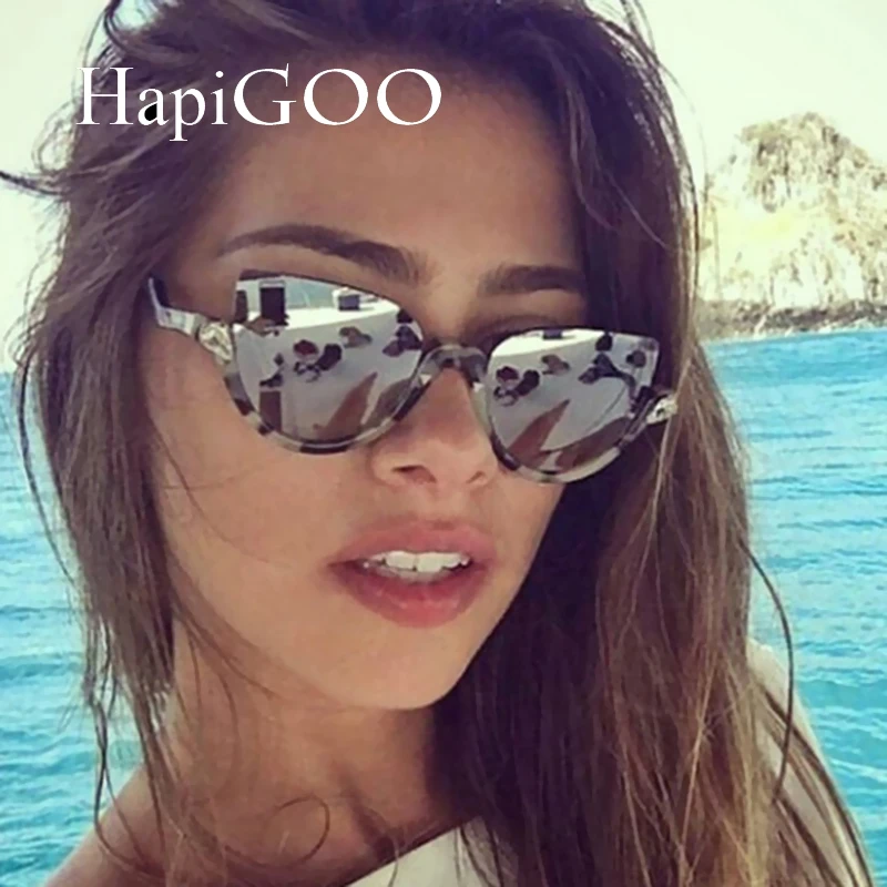 HapiGOO 2019 новые модные очки половинки без оправы кошачий глаз женские зеркальные