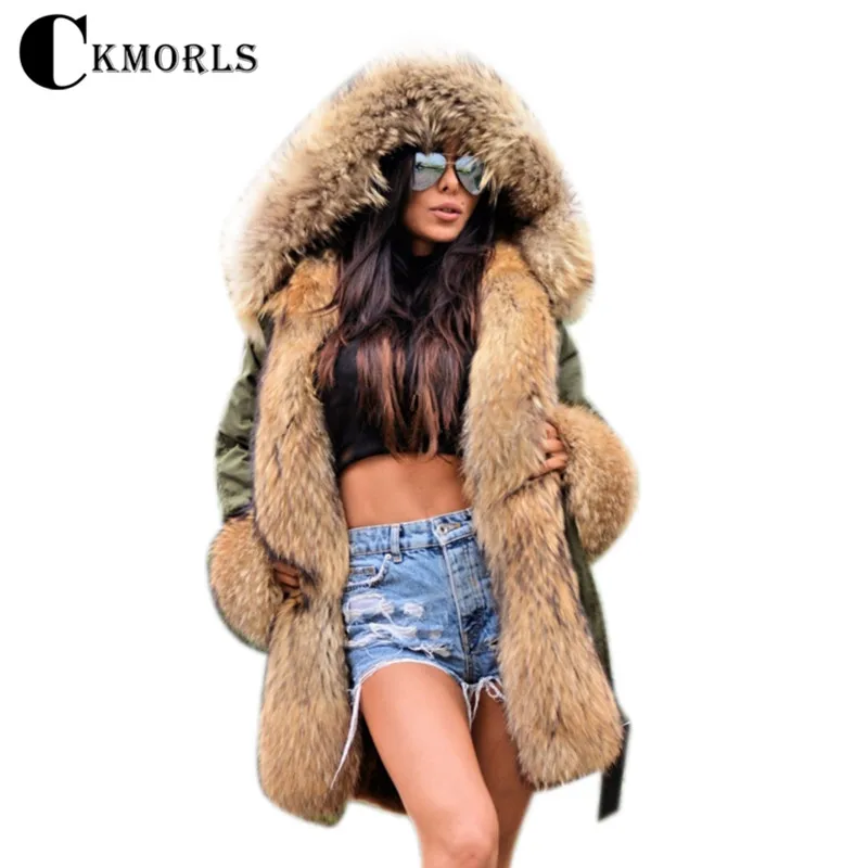 CKMORLS новые куртки из натурального Лисьего меха для женщин меховые парки Повседневная Уличная одежда Harajuku Goth длинное пальто размера плюс длинная меховая парка
