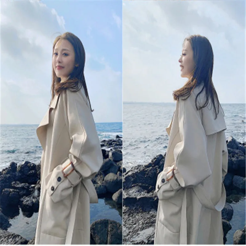 Женский Повседневный Тренч с поясом длинный тренчкот большого размера для