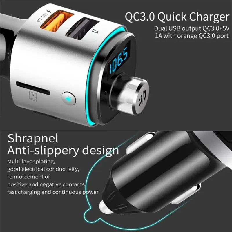Bluetooth 4,2 Беспроводное зарядное устройство Dual QC3.0 USB телефон Зарядное устройство Blutooth автомобильный FM трансмиттер MP3 плеер Авто аксессуары