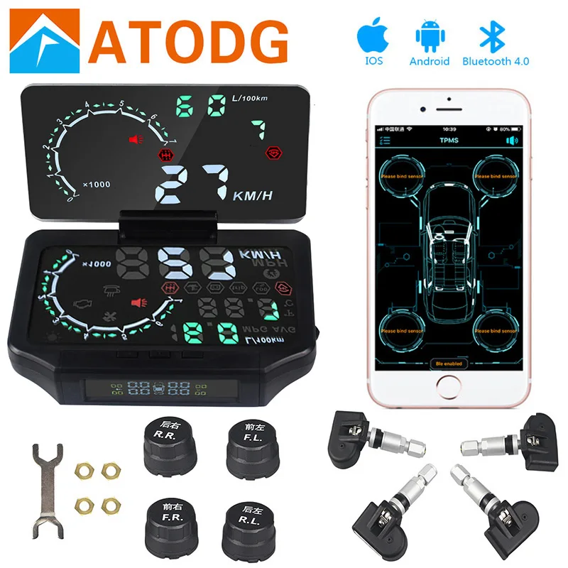 TPMS Bluetooth 4,0 Экономия Топлива 4 внутренний/внешний датчик hud Автомобильный дисплей контроль давления в шинах TPMS Bluetooth WRTRST50 TPMS